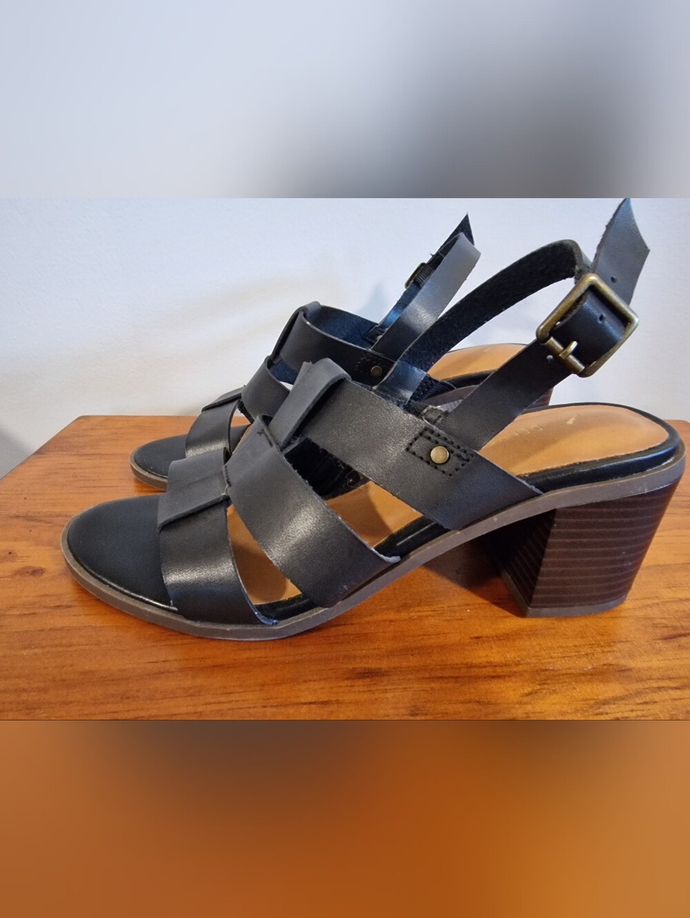 Denver Hayes Black Strappy Block Heel Sandals, Size US 7